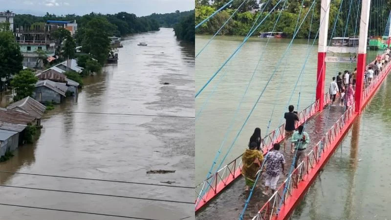 কাপ্তাই হ্রদের পানিতে ডুবে গেছে ঝুলন্ত সেতু