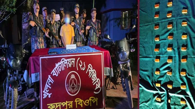 শার্শায় ৭ কোটি ৭২ লাখ টাকার স্বর্ণের চালান জব্দ, ২৬ বারসহ আটক ১
